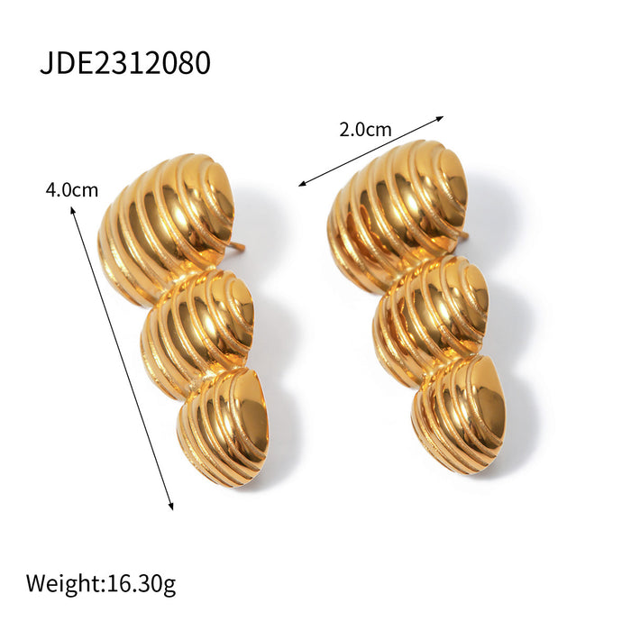 Trending European 18K Gold Plated Stainless Steel Peanut Striped Earrings - Non-Fading Jewelry for Women