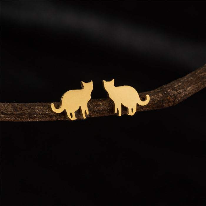 Cat Stainless Steel Stud Earrings - Cute and Minimalist Animal Jewelry