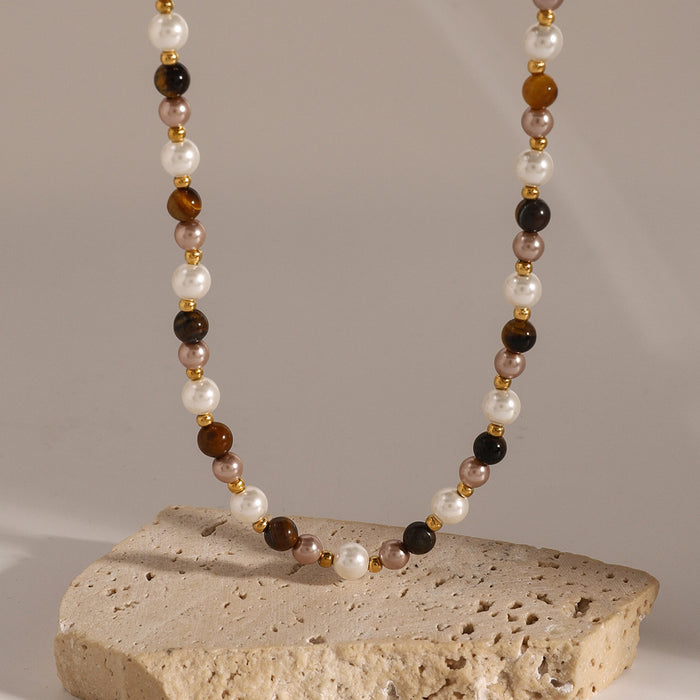 Tiger eye pearl clavicle necklace, Bohemian style high-end design