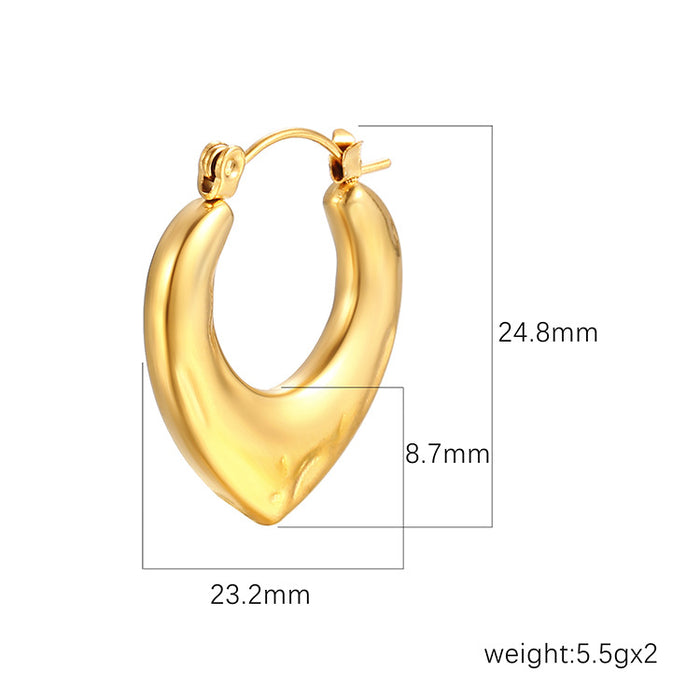 French trendy heart earrings, retro stainless steel 18K plated earrings, simple and advanced