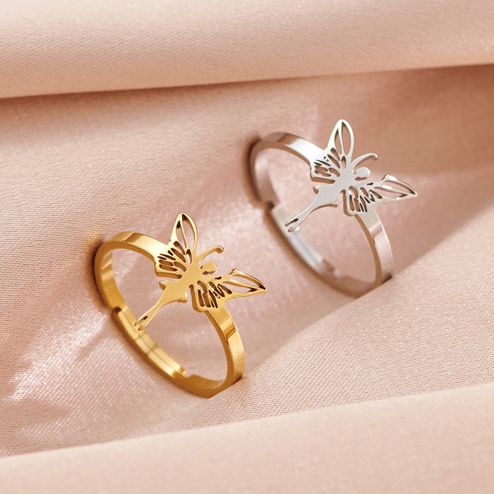 Vintage butterfly fairy ring, stainless steel angel wing open ring wholesale