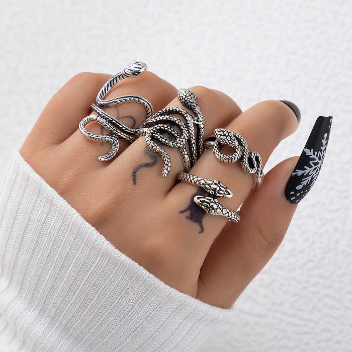 Oil dripping butterfly heart eight piece ring set