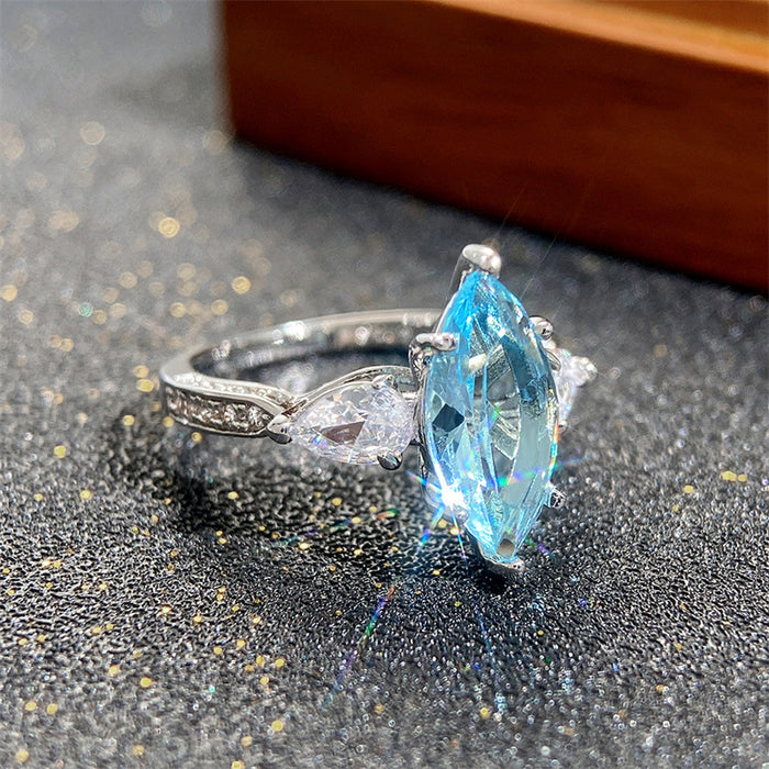 Light blue horse eye zircon ring light luxury design women's ring