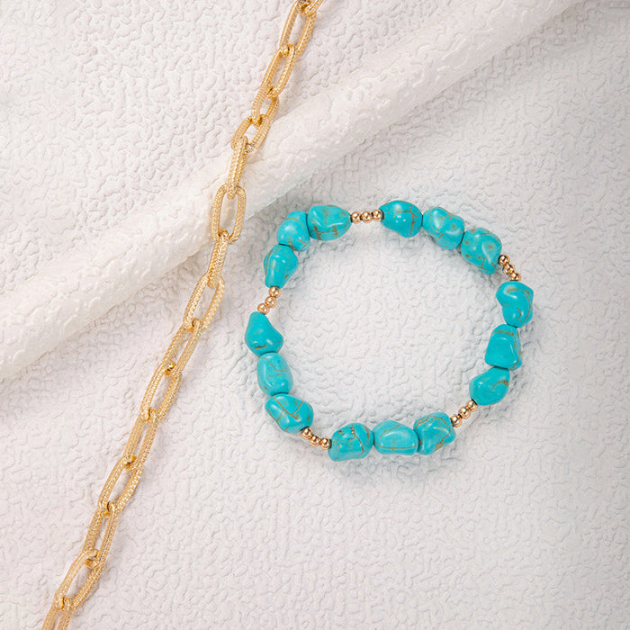 Turquoise Beaded Double Layer Anklet - Boho Beach Style Foot Jewelry