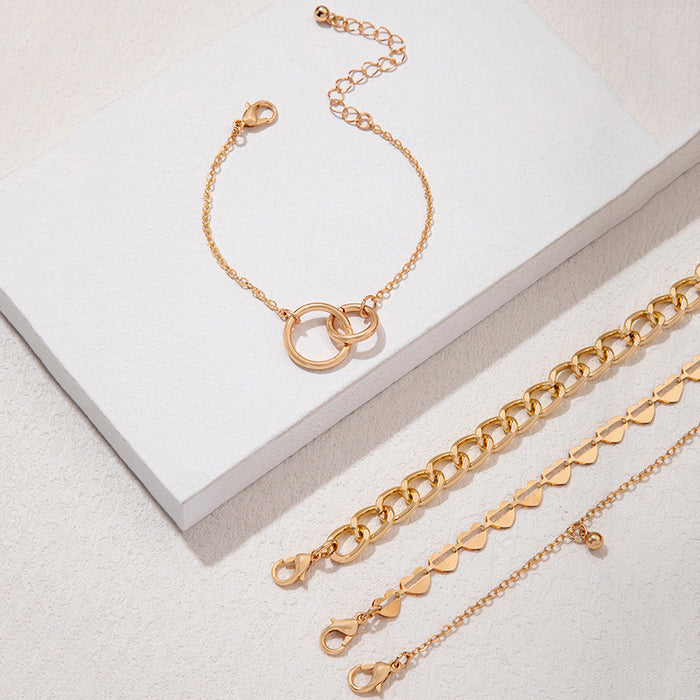 Double Circle Chunky Chain Bracelet Set - Four-Piece Minimalist Bangle Jewelry