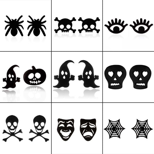 Pendientes de calavera de calabaza de Halloween, pendientes de telaraña fantasma de moda transfronteriza europea y americana al por mayor