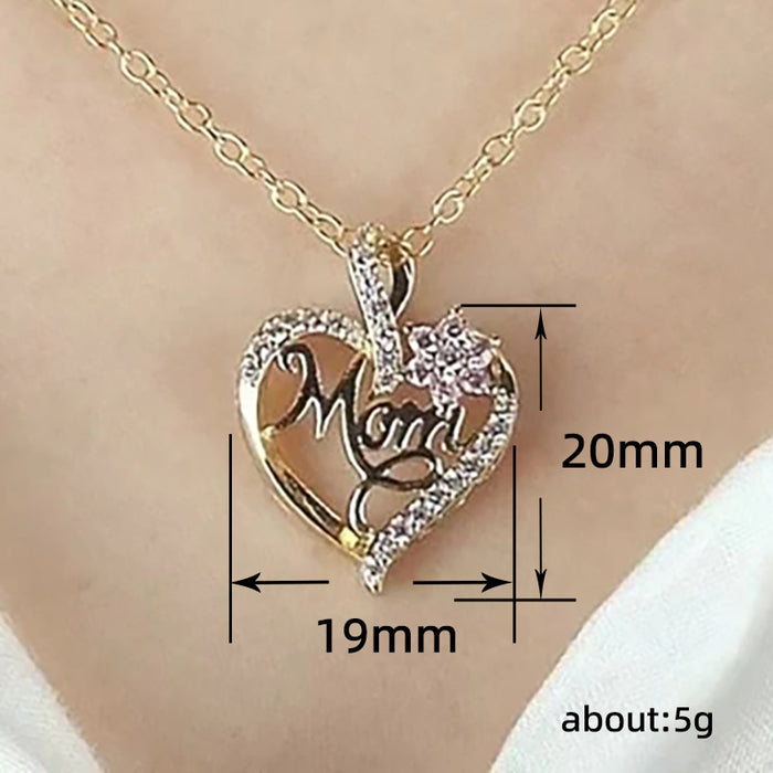 Collar de clavícula para mujer con forma de corazón de circonita floral MOM