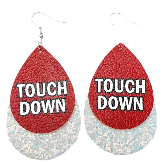 Sports Glitter Leather Earrings with School Spirit Double Layer Design