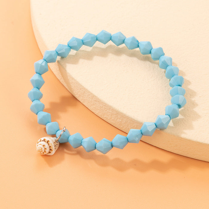 Ocean-Themed Blue Conch Beaded Bracelet with Geometric Charm