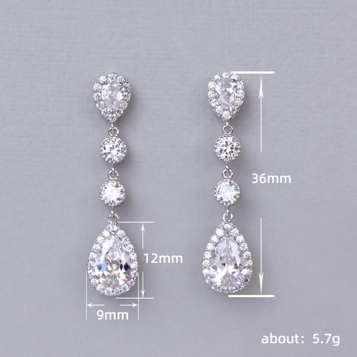 Super shiny long teardrop bridal earrings