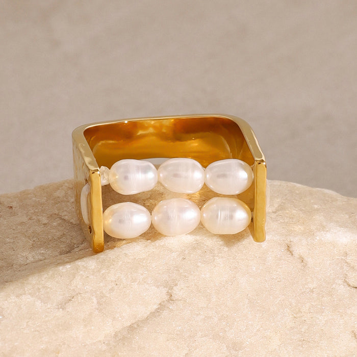 18k gold stainless steel pearl ring