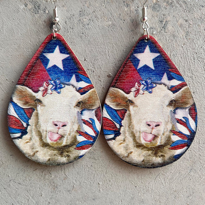 Wooden patriotic cow earrings