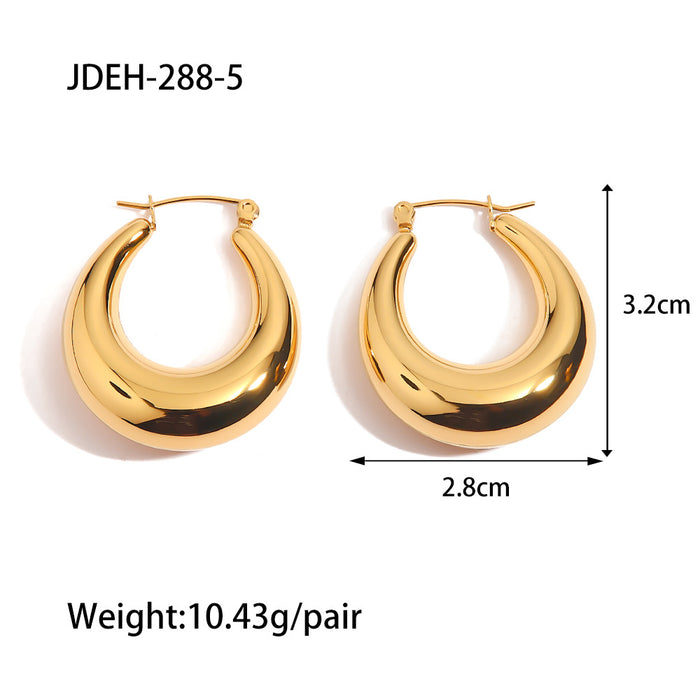 18K Gold Plated Stainless Steel Rectangular Hoop Earrings - Textured Geometric Design