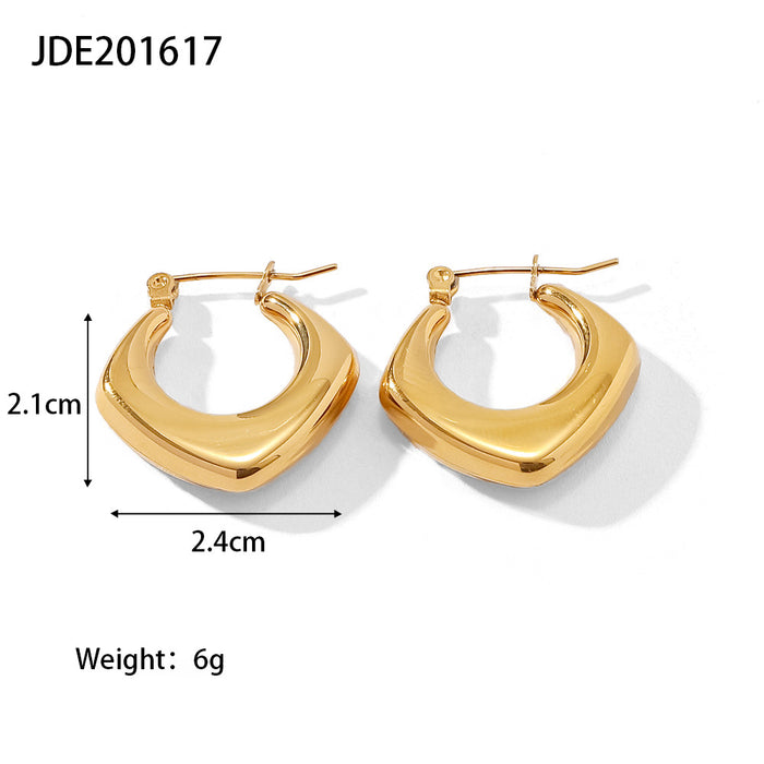 18K Gold Plated Stainless Steel Rectangular Hoop Earrings - Textured Geometric Design