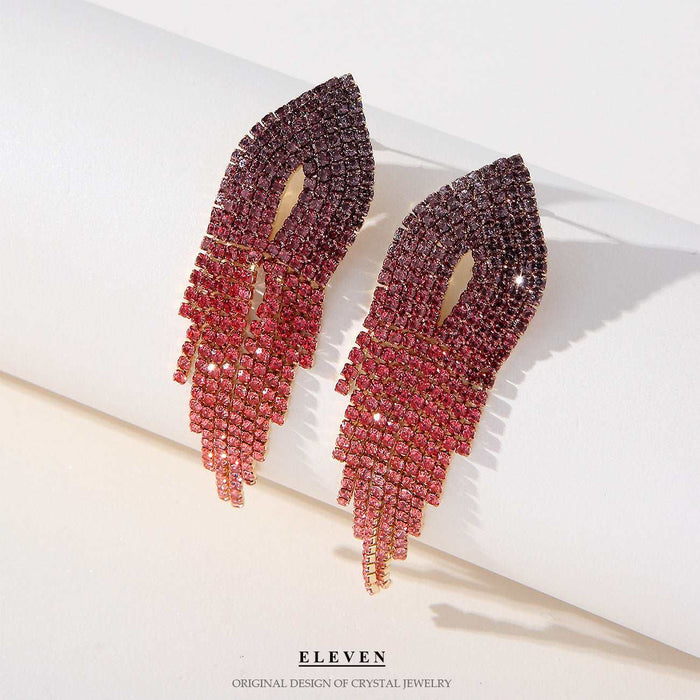 Pink tassel chain diamond earrings