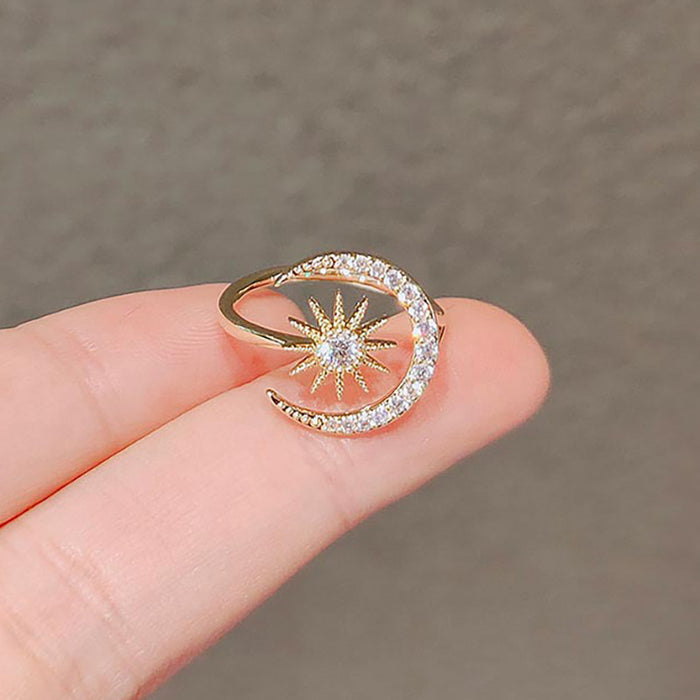 Sun and moon open ring Japanese light luxury starry sky ring adjustable niche female ring