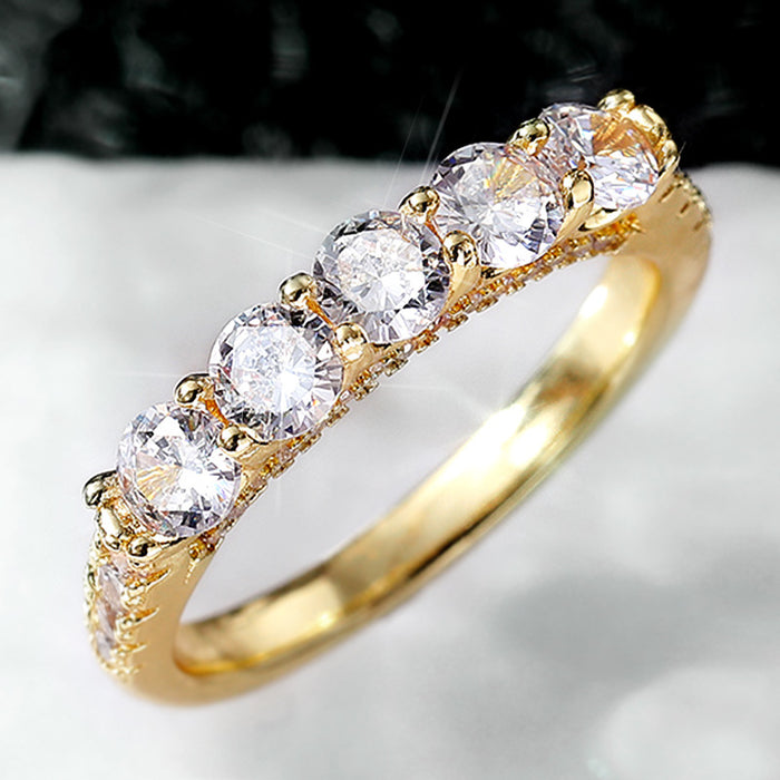 Gold-plated single-row diamond zircon ring anniversary celebration light luxury style ring