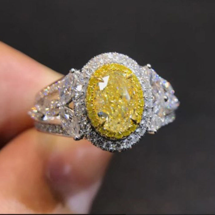 Hollow yellow diamond zircon ring bride wedding jewelry