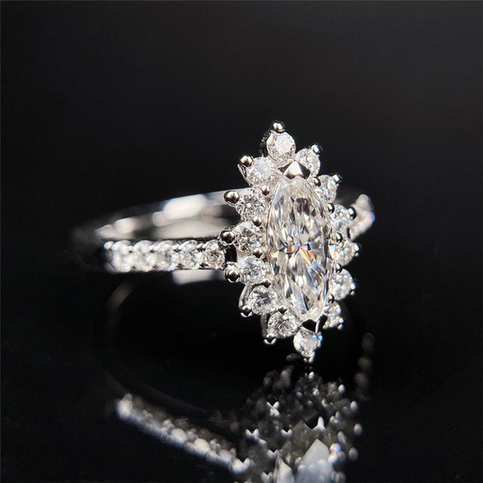 Floral zircon ring ice flower shape women's ring