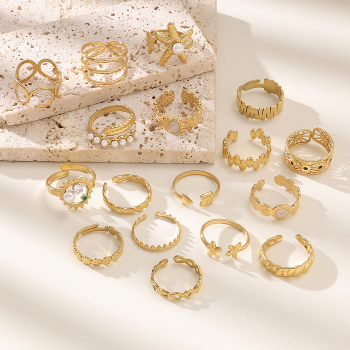 Wholesale non-fading stainless steel titanium steel gemstone diamond open rings - wallojewerly 