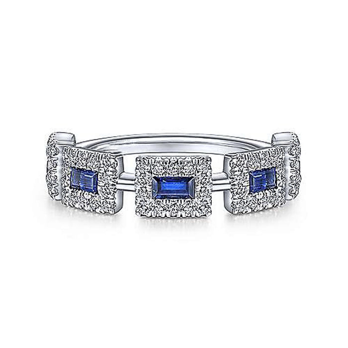 Inlaid blue square zircon ring women's fashion engagement ring