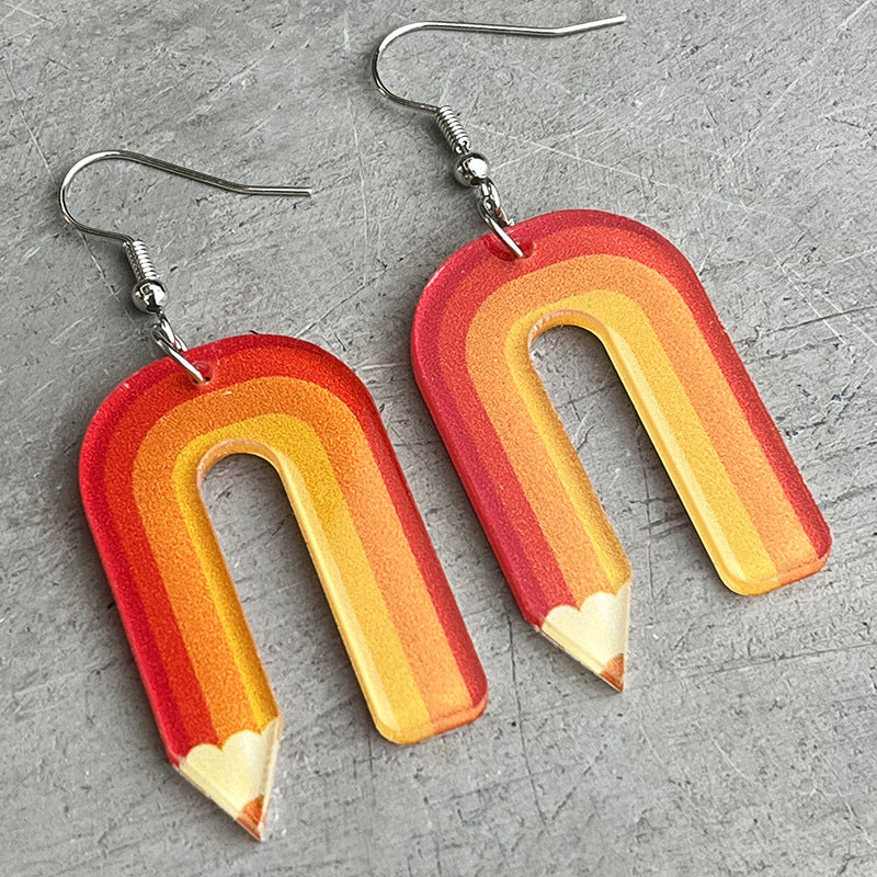 Colorful Pencil Earrings with Art Teacher and School Gift Design