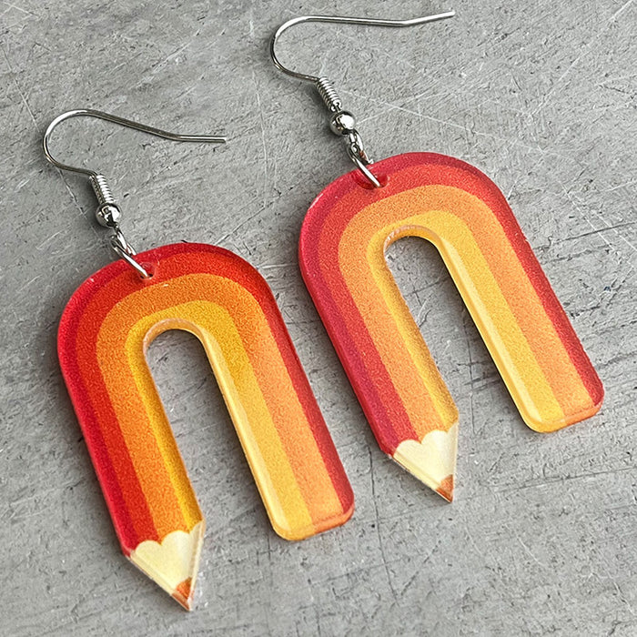 Colorful Pencil Earrings with Art Teacher and School Gift Design