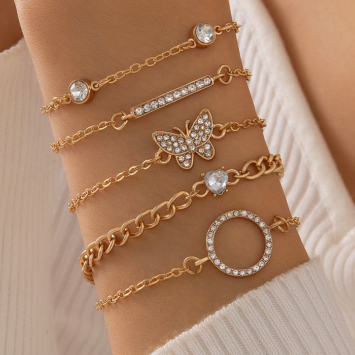 Conjunto de pulseras de mariposa de cristal bohemio: joyería geométrica sencilla de cinco piezas