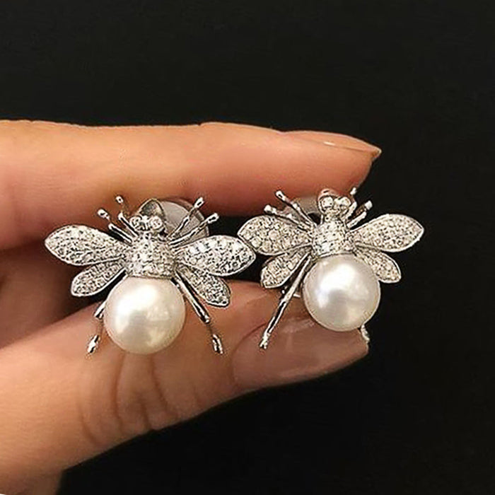 Bee Imitation Pearl Earrings