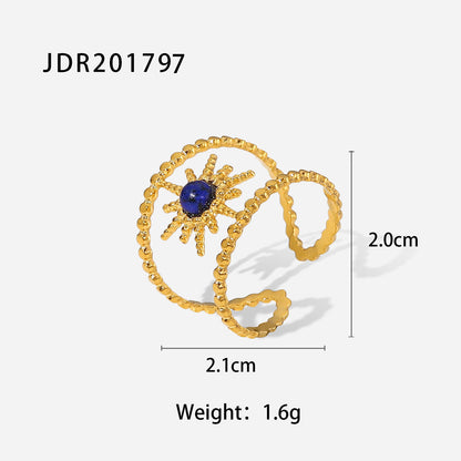 18K Gold Stainless Steel Round Zircon Ring with Weave Design