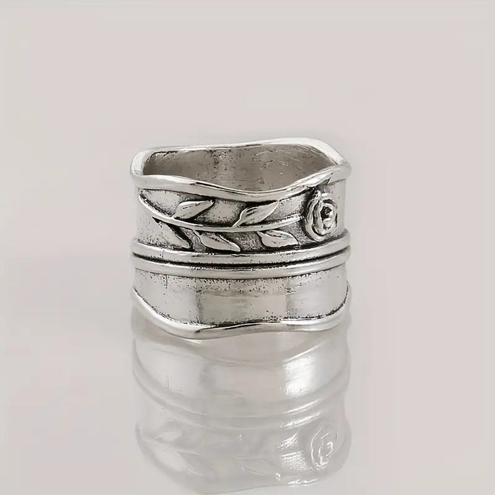 Anillo vintage de rosa de versión ancha para el dedo índice de mujer.