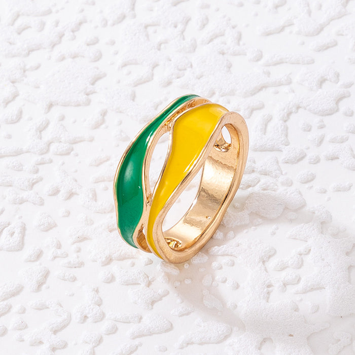 Irregular geometric colorful oil drop ring set hollow carving design