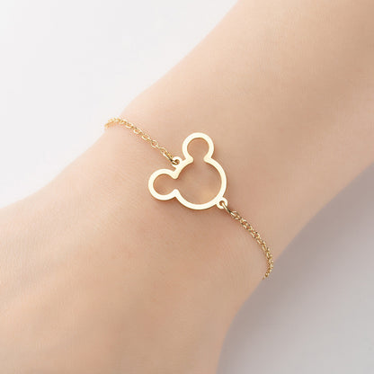 Mouse head double peach heart airplane bracelet, European and American geometric hollow jewelry wholesale