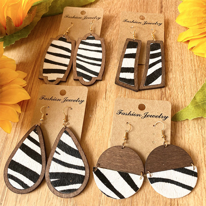 Wooden leopard print earrings