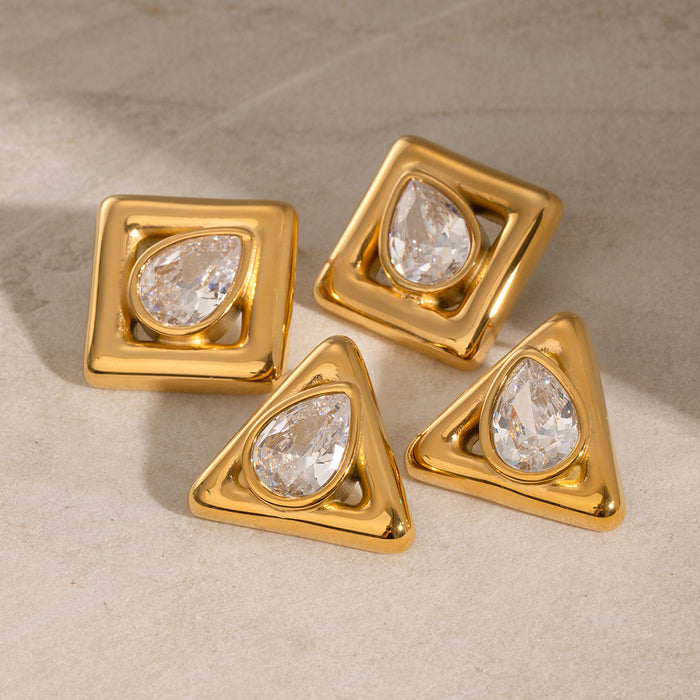 White zircon square earrings, simple and exquisite earrings, light luxury foreign trade