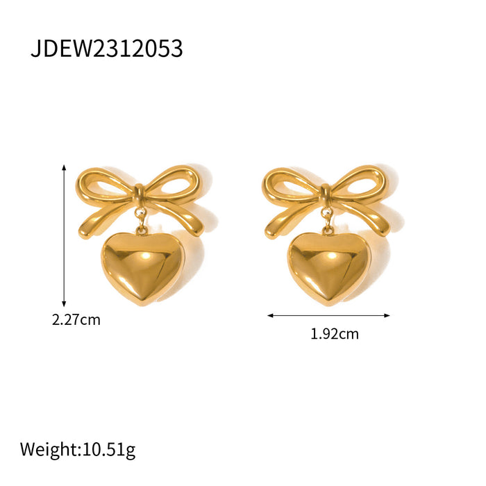 Stainless steel contrast color heart earrings titanium steel bow earrings