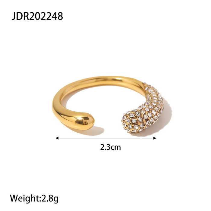 Stainless steel 18k gold diamond open ring