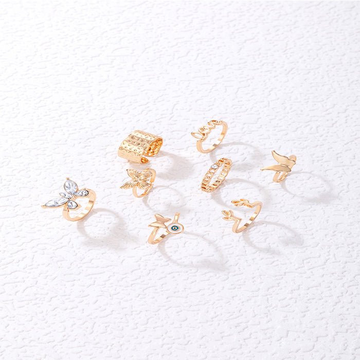 Butterfly Ring Set - 8-Piece Geometric Letter Rings for Women