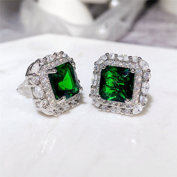 Emerald Square Earrings Vintage Ear Jewelry