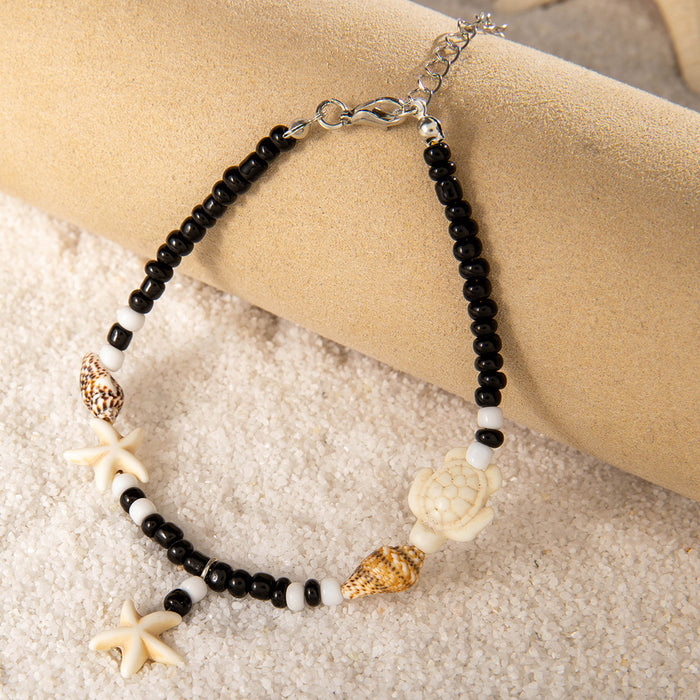 Simple Scallop and Tassel Multi-Layer Anklets - Four-Piece Foot Jewelry