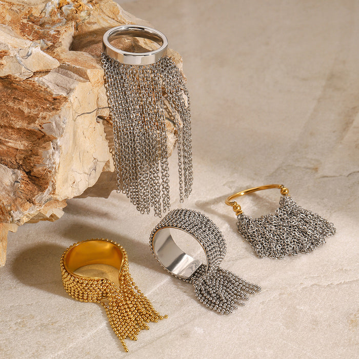 18k gold stainless steel tassel ring