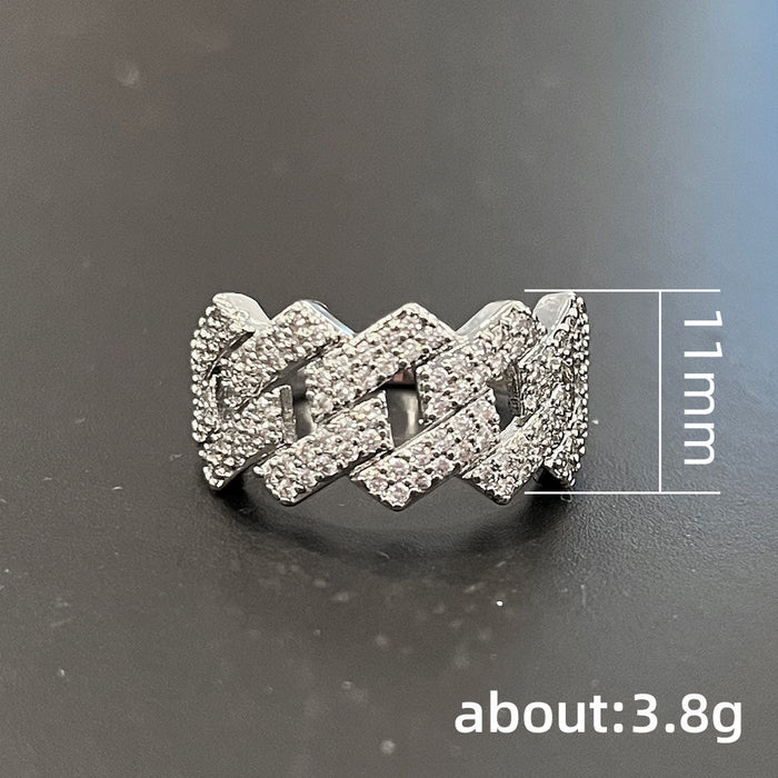 Anillo de circón hueco retorcido estilo hip-hop anillo de dedo índice de lujo para mujer