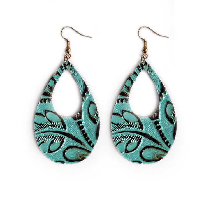 Classic Teardrop Cutout Embossed Leather Earrings with Vintage Style