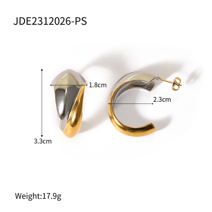 Stainless steel exaggerated C-shaped earrings contrast color earrings