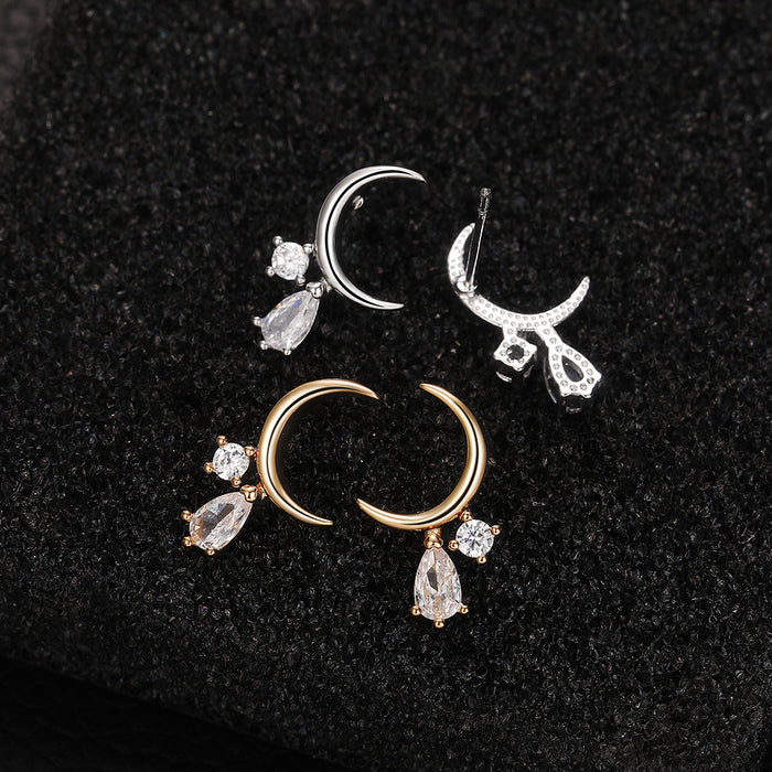 Moon earrings zircon mini earrings Japanese and Korean style