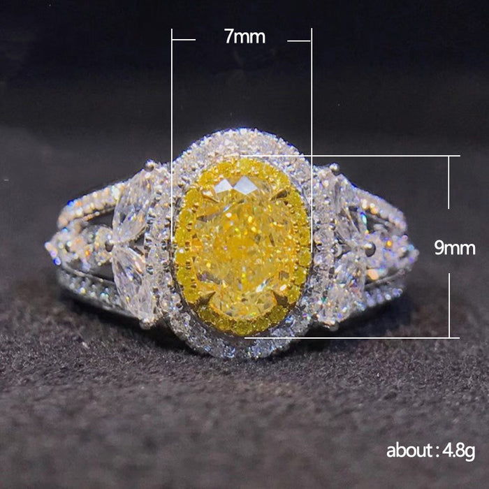 Hollow yellow diamond zircon ring bride wedding jewelry