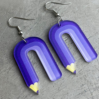 Colorful Pencil Earrings with Art Teacher and School Gift Design