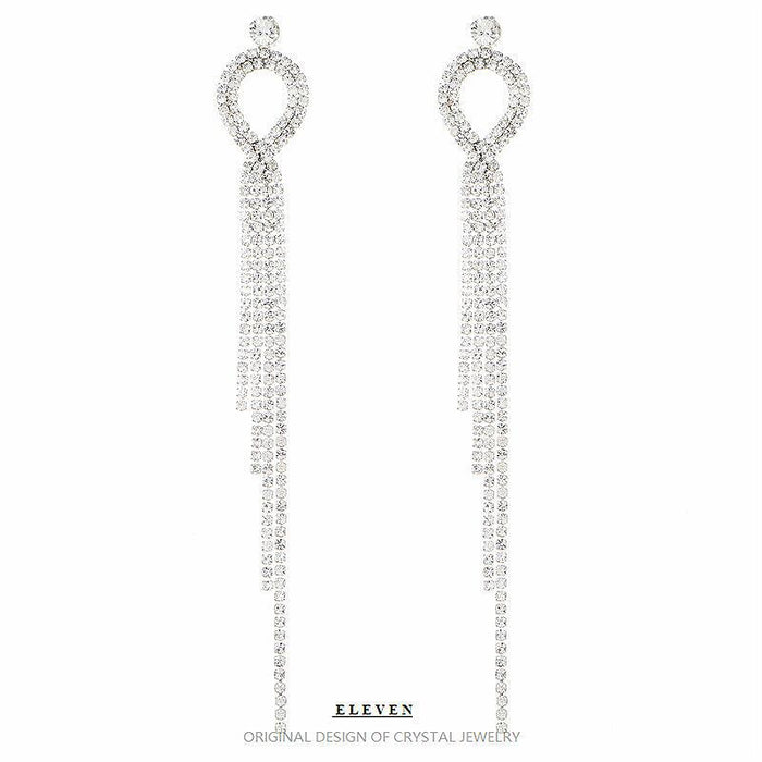 French-Style Long Earrings - Luxury Rhinestone Dangles for a Modern Look