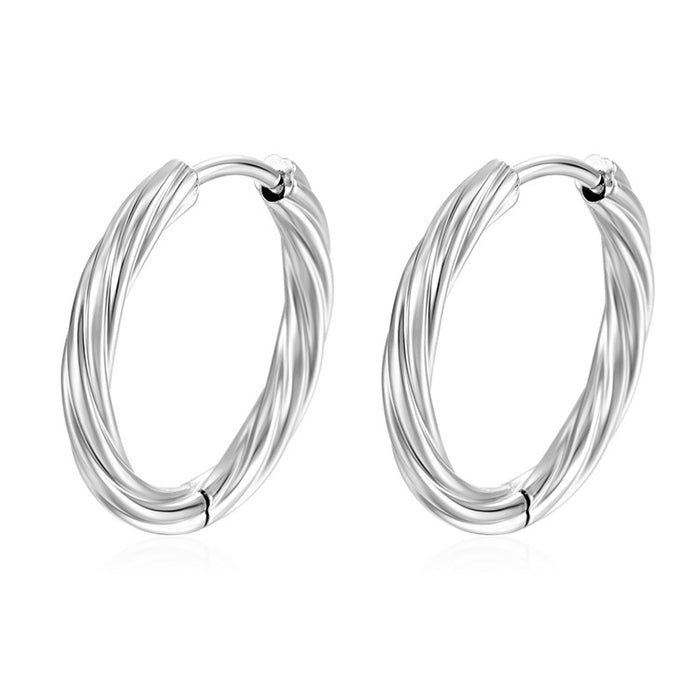 Twisted stainless steel earrings for women, simple 18K gold plated round earrings