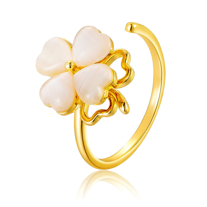 Wholesale cat's eye stone heart-shaped four-leaf clover rotating rings